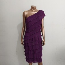 TADASHI SHOJI PLEATED TIERED PLISSE ONE SHOULDER COCKTAIL PARTY DRESS SIZE 10