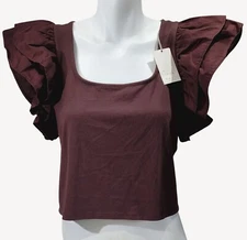 A New Day Womens Brown Square Neck Ruffle Sleeve Blouse XXL NWOT