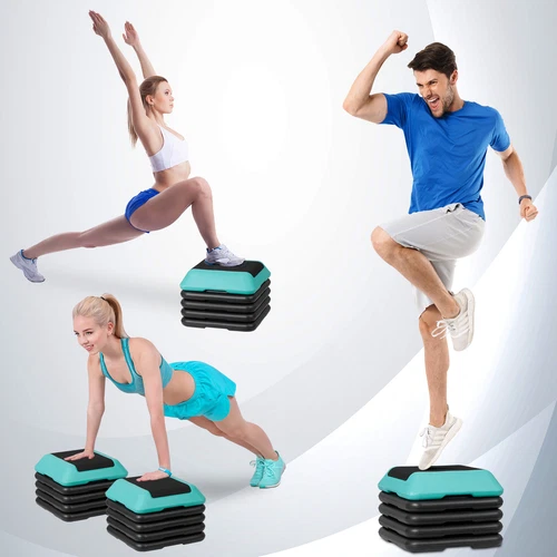 Adjustable Aerobic Step Platform Non-slip with 4 Risers Home Gym Grey/Green - Picture 15 of 21