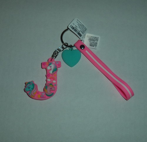 Claire's Letter J Initial Monogram Unicorns Heart Keychain Pink Rubber