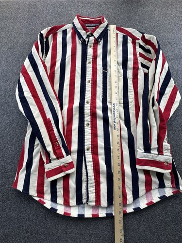 Nautica Shirt Mens Medium Red White Blue Striped Button Down Corduroy Vintage - Picture 3 of 11