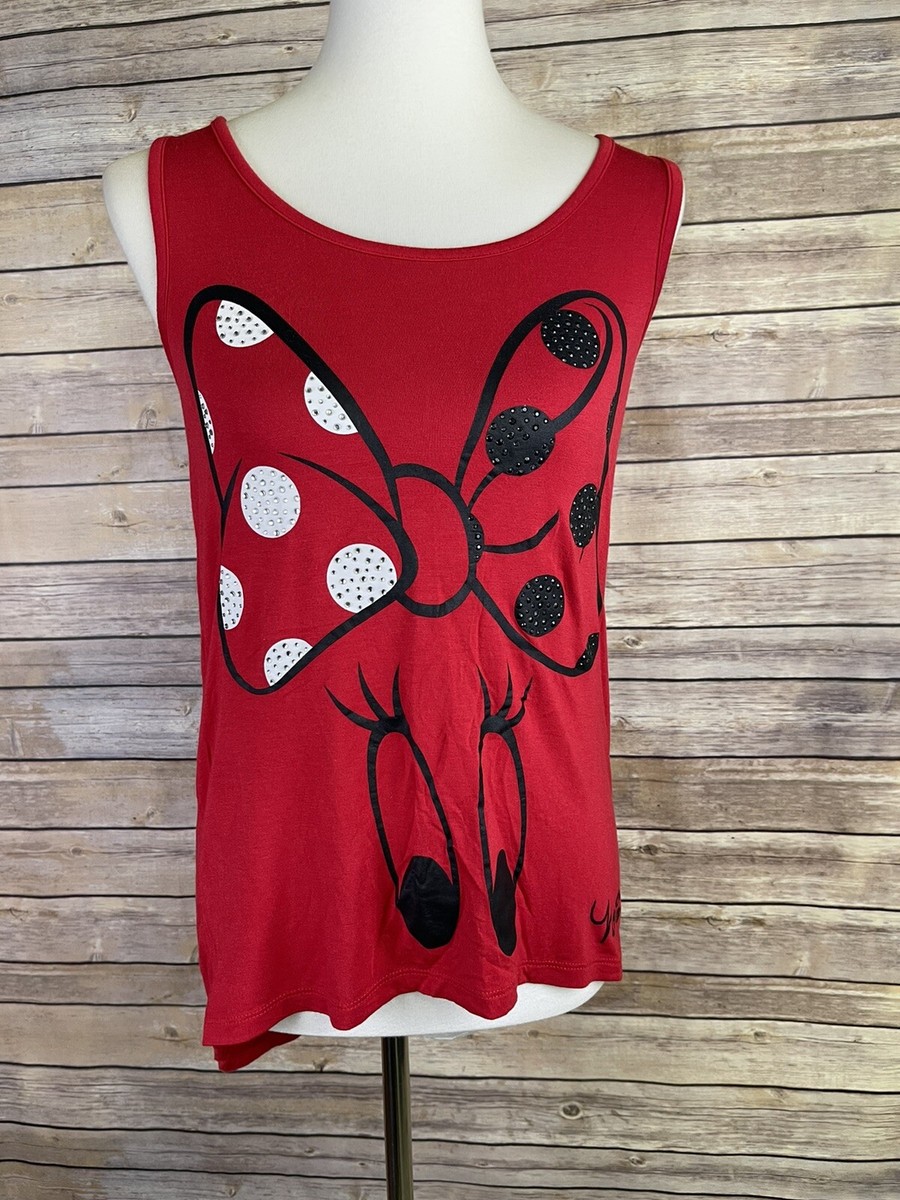 Disney Parks XS Minnie Mouse Top Blingy Red Sleeveless Top Bow