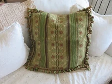 Stunning Vintage Aubusson style Victorian Needlepoint Pillow Greens & Burgundy