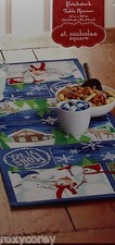 Christmas St Nicholas Square Blue Snowman Patchwork Table Runner 13x36 in NWT