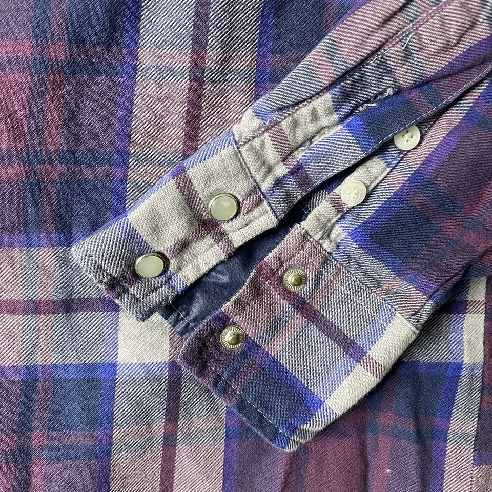 Ambiguous Button Up Pearl Snap Shirt Mens Medium Purple Plaid Flannel Casual  - Image 2 of 4