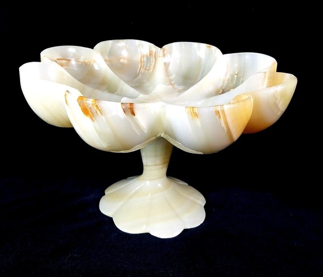 Vintage Green Onyx Stone Pedestal Scalloped Fruit Bowl 6 1/2" eBay