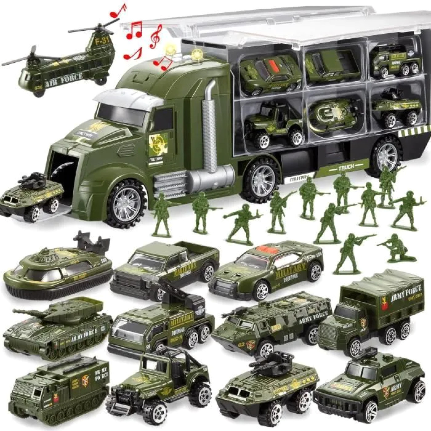 Camion Militaire Transport Cadeau Enfant de Jouet Armée complet 25 en 1