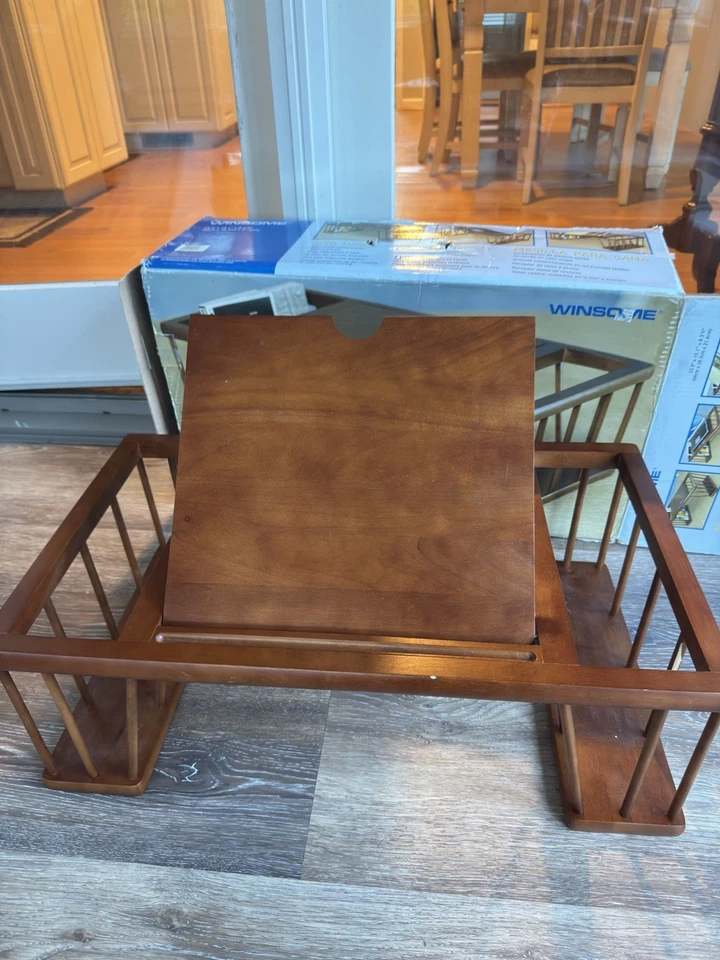 Bandeja de madera para servir desayuno en la cama mesa de lectura con cargador libro almacenamiento lateral Foto 2 de 4