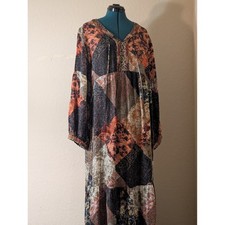 Johnny Was Workshop Mabel Patchwork Maxi Dress XL Boho Print Tiered XL