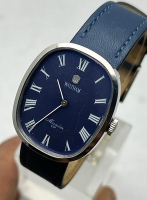 VINTAGE WALTHAM MAXIM VIP MANUAL WINDING RARE BLUE DIAL DRESS