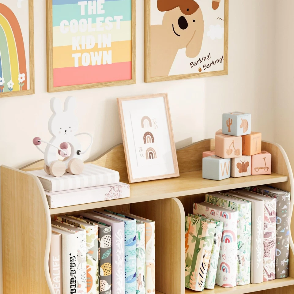 Estantería infantil y almacenamiento de juguetes naranja, estantería infantil de madera de 3 niveles con... Foto 4 de 4