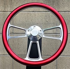 14 Steering Wheel W Metallic Red Half Wrap Fs Horn Adapter For 69-94 Chevy 14 Steering Wheel W Metallic Red Half Wrap Fs Horn Adapter For 69-94 Chevy
