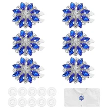 6 Pcs Rhinestone Button Covers, Marquise Buttons, Navy Blue/Silver