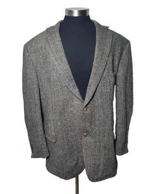 Men's Barutti Harris Tweed 100% Pure Wool Three Button Herringbone Blazer 54R