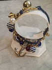 Nautical Anchor Jewelry Set Necklace Earrings Bracelet Navy Blue Gold Tone  — photo 5