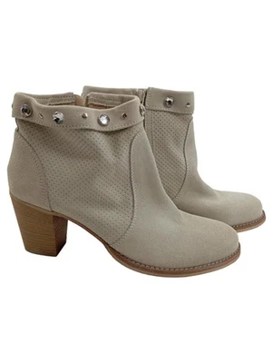 Alesya Bottines Femme Beige Cuir Talon Bloc Strass (EU 39) - Photo 1/2