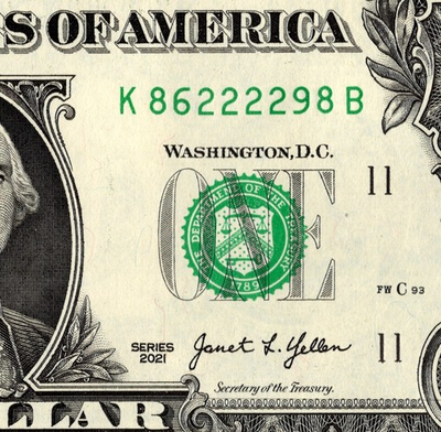 #ad 4 in a row Fancy Serial Number One Dollar bill K86222298B UNC $4.00