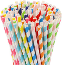 100PCS Paper Drinking Straws 7.7" Disposable Colorful Striped Straws Bulk