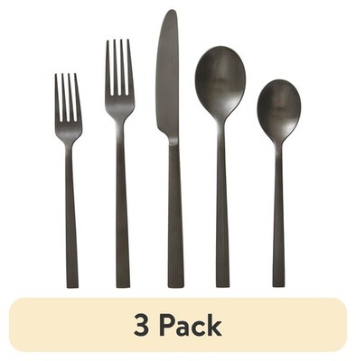 (3 pack 20-Piece Black Stainless Steel Flatware Set Service 4)