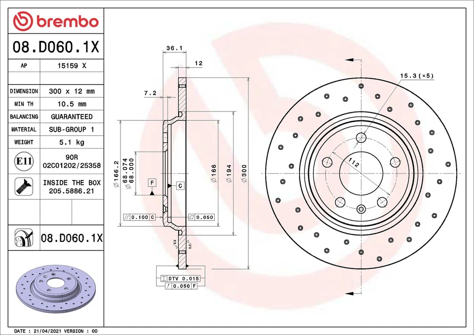 2x Brake Discs Pair fits AUDI A5 F53, F5A 1.4 Rear 16 to 20 300mm Set Brembo New — 第 2/4 张图片