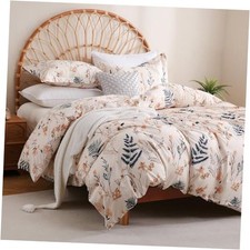 Fall Floral Duvet Cover Set Size, 3 Piece Boho Printed Microfiber Queen Ferns