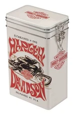 Harley-Davidson 1970s Embossed Racer Graphic Storage Tin, Metal Flip Closure