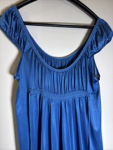VTG Long Nylon Blue Nightie Nightdress Sz MED KAYSER Coquette Cottage Prairie - Picture 2 of 7