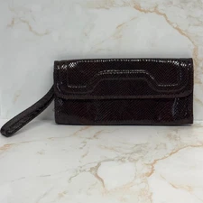 Banana Republic Clutch Purse Brown Faux Snakeskin Party Evening Bag Animal