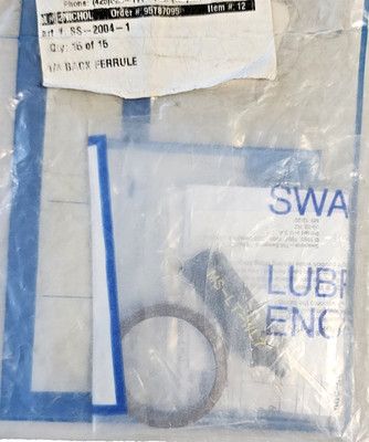 (QTY:2) SWAGELOK SS-2004-1, SS20041 Back Ferrule 1-1/4'' Tube Fitting
