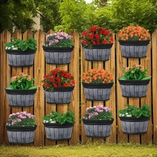 12 Pcs Wall Hanging Planters Outdoor Wine Barrel Planter Distressed Oak Thick...