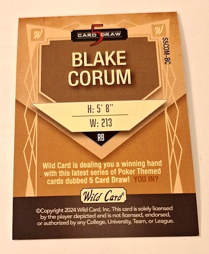 2025 Wild Card 5 Card Draw Easter Pink #BC Blake Corum XRc #1/2 - Picture 3 of 3