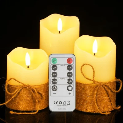 3er LED Kerze Paraffinwachs Kerzen Licht mit Timer Fernbedienung Keine - Bild 1 von 4