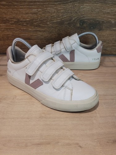 Veja Recife Leder Turnschuhe Damen UK Größe 6 weiß Sneaker Klettverschluss