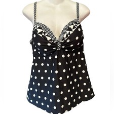 Coco Reef Black/White Polka Dot Women  s 36/38D Padded Tankini Swimsuit Top Only