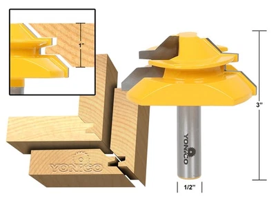 45 Degree - Up to 1" Stock Lock Miter Router Bit - 1/2" Shank - Yonico 15122