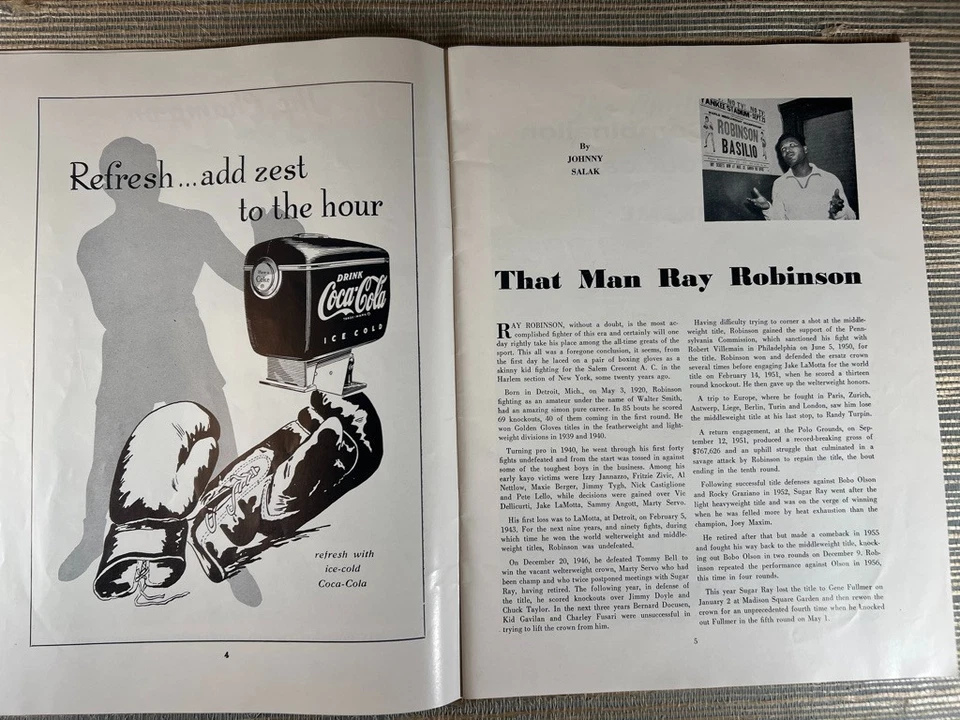 Vintage Sugar Ray Robinson vs Carmen Basilio Official Boxing Program 1957 - Image 4 of 4