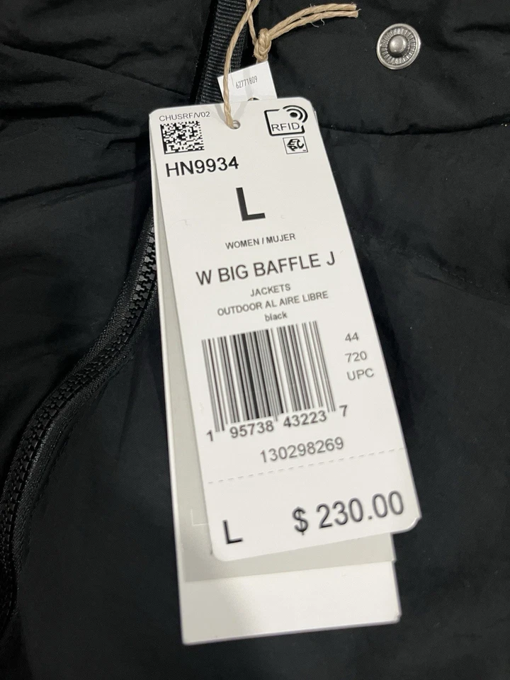 Chaqueta de plumón Adidas para mujer Big Baffle de longitud completa negra talla L nueva con etiquetas Foto 4 de 4