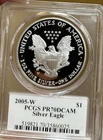 2005-W American Silver Eagle $1 PCGS PR70 PF70 DCAM Mercanti ASE West Point