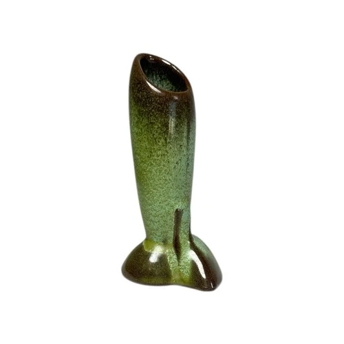 Vintage Frankoma Pottery Prairie Green #32 Bud Vase Art Deco Rocket Style 4.5"