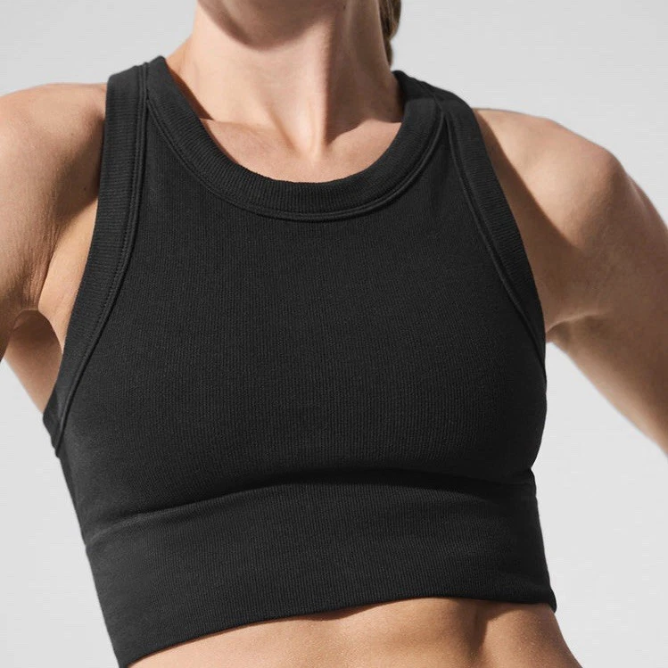 alo-yoga seamless delight high neck ribbed thick tank-bra