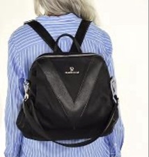 Women s Black Backpack Purse Handbag w/ Zip C...