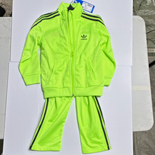 adidas Firebird 2pc Tracksuit Set Jacket Pants 4T Green/Black JY0023