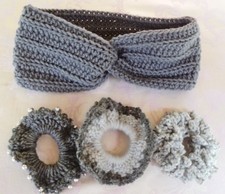 Women's Twisted Headband Ear Warmer w/ 3 Matching Hair Scrunchies New Crochet