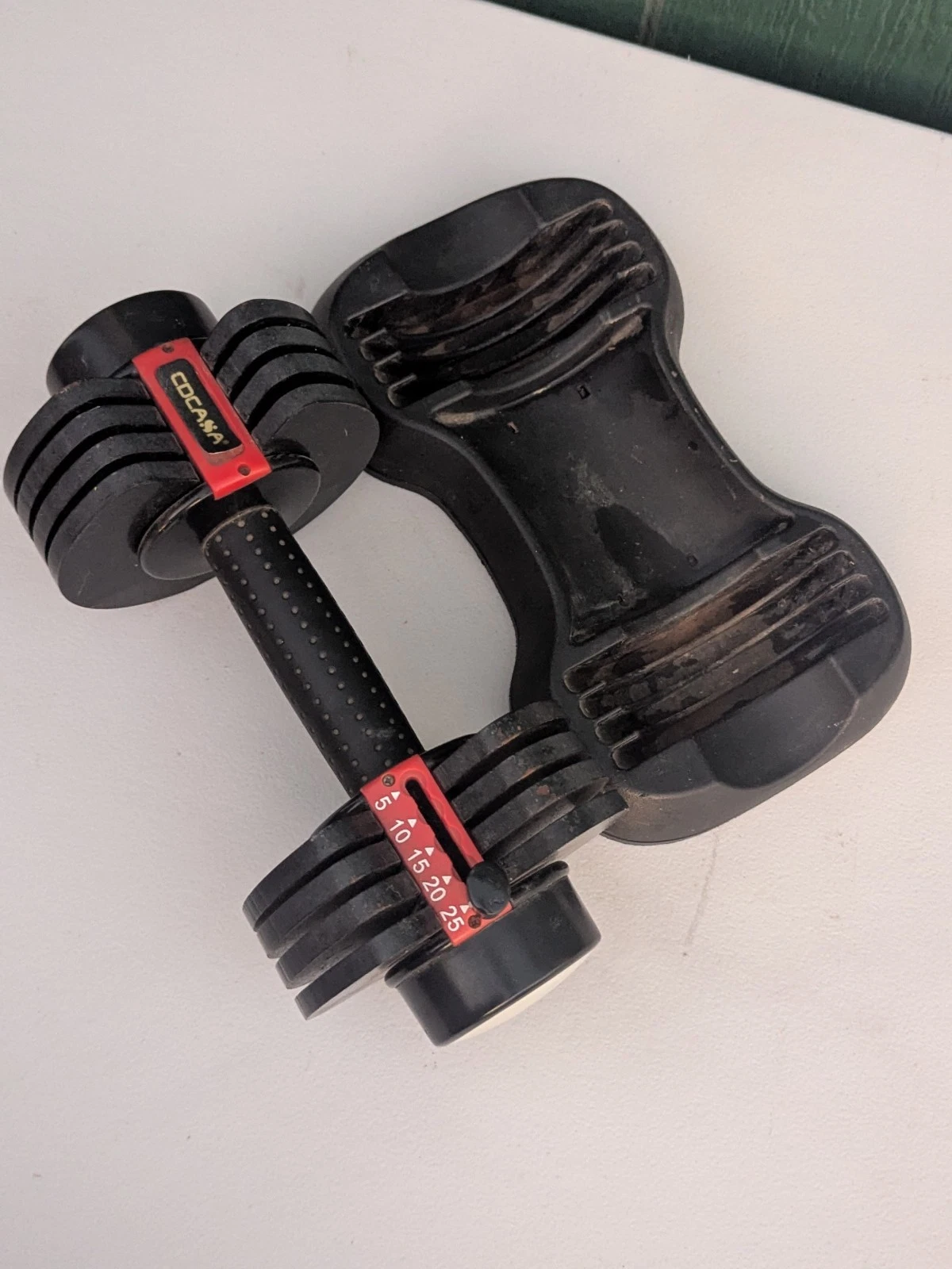 Adjustable Dumbbell 5 - 25lb Weight W Stand CDCASA Exercise Home Gym Workout