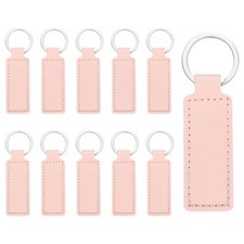 10 Pcs Leather Rectangle Laser Engraving Keychain Blanks Pink, 3.7"x1" 