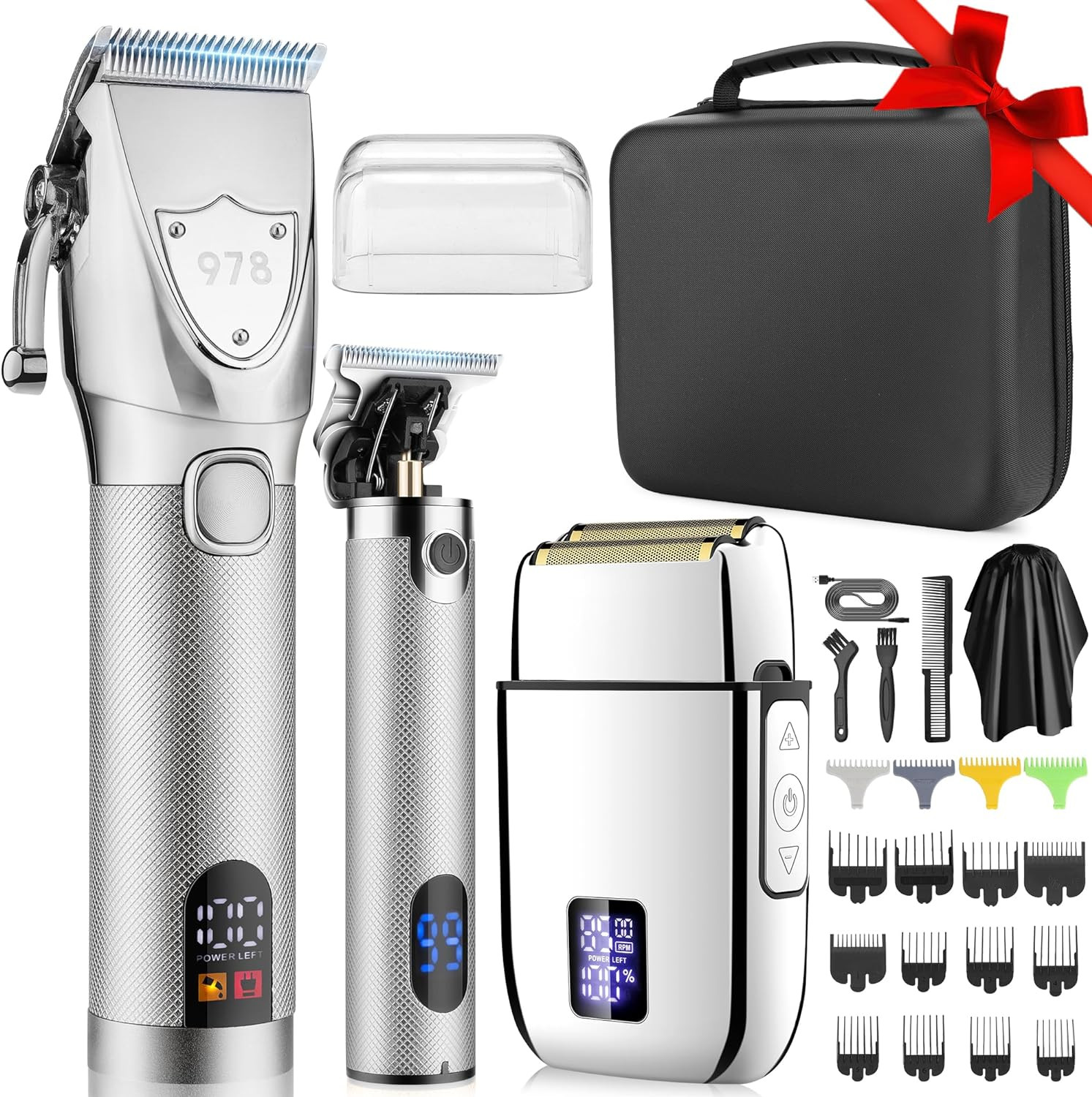 Rechargeable Hair Clippers & Beard Trimmer Set with Travel Case for Men