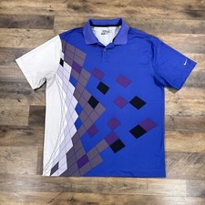 Nike Polo Shirt Mens Large Nike Blue Geometric Dri Fit Tour Performance Golf