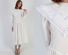 Vtg 80s Jessica McClintock Dress Embroidered Gunne Sax Lace Bridal Deco Wedding