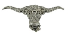 Bull Long Horn Blinged Out Western Silver Metal Belt Buckle Texas Rodeo Chopper