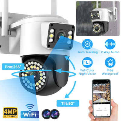 Dual Lens 4K HD WiFi Camera Wireless Outdoor CCTV PTZ Home Security IR Cam